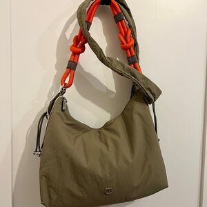 lululemon athletica Khaki Crossbody Bag with Vibrant Orange Strap